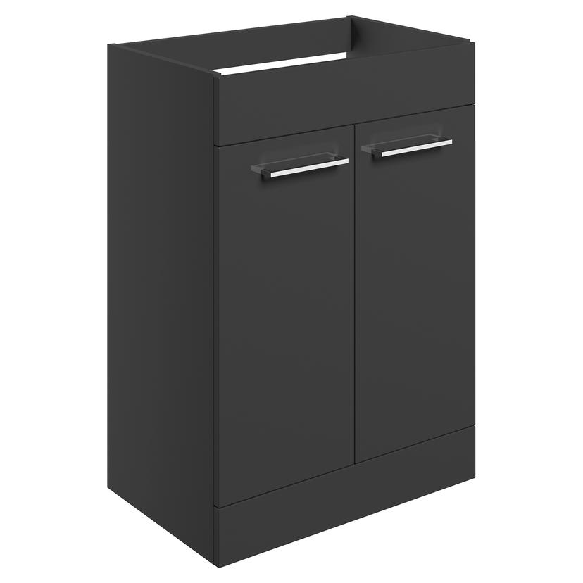 Naha 590mm (W) x 830mm (H) x 450mm (D) Freestanding 2 Door Basin Unit (No Top) - Anthracite Gloss